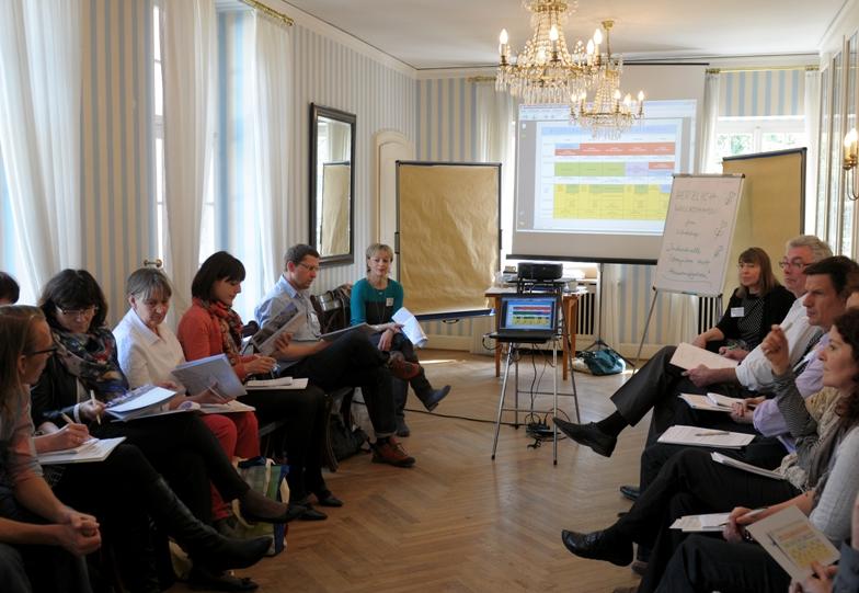 Teilnehmende eines Workshops beim Transferforum diskutieren